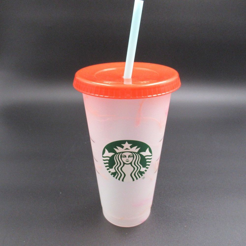 Starbucks 2021 Summer Color Changing Confetti 24 oz Reusable Cold Cup Red‎ Lid